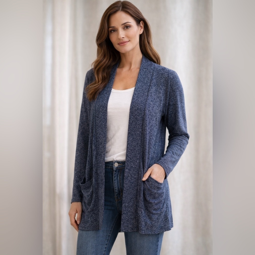 J.Crew Long Open-Front Cardigan – Heathered Navy – Women’s Small